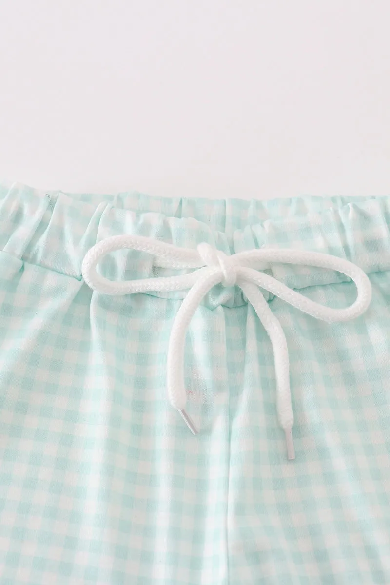 Sage gingham boy shorts set