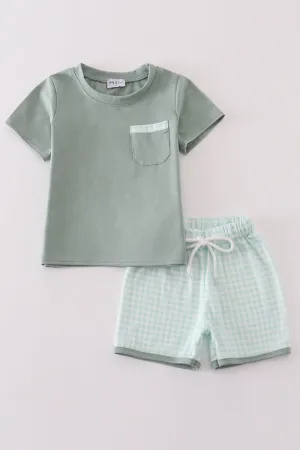 Sage gingham boy shorts set