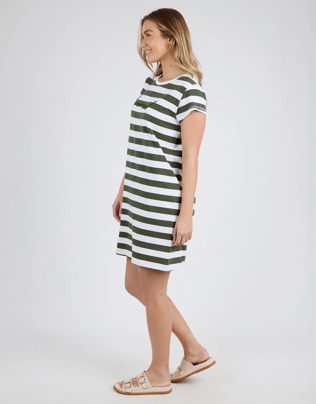 Signature Stripe Tee Dress - Khaki/White Stripe