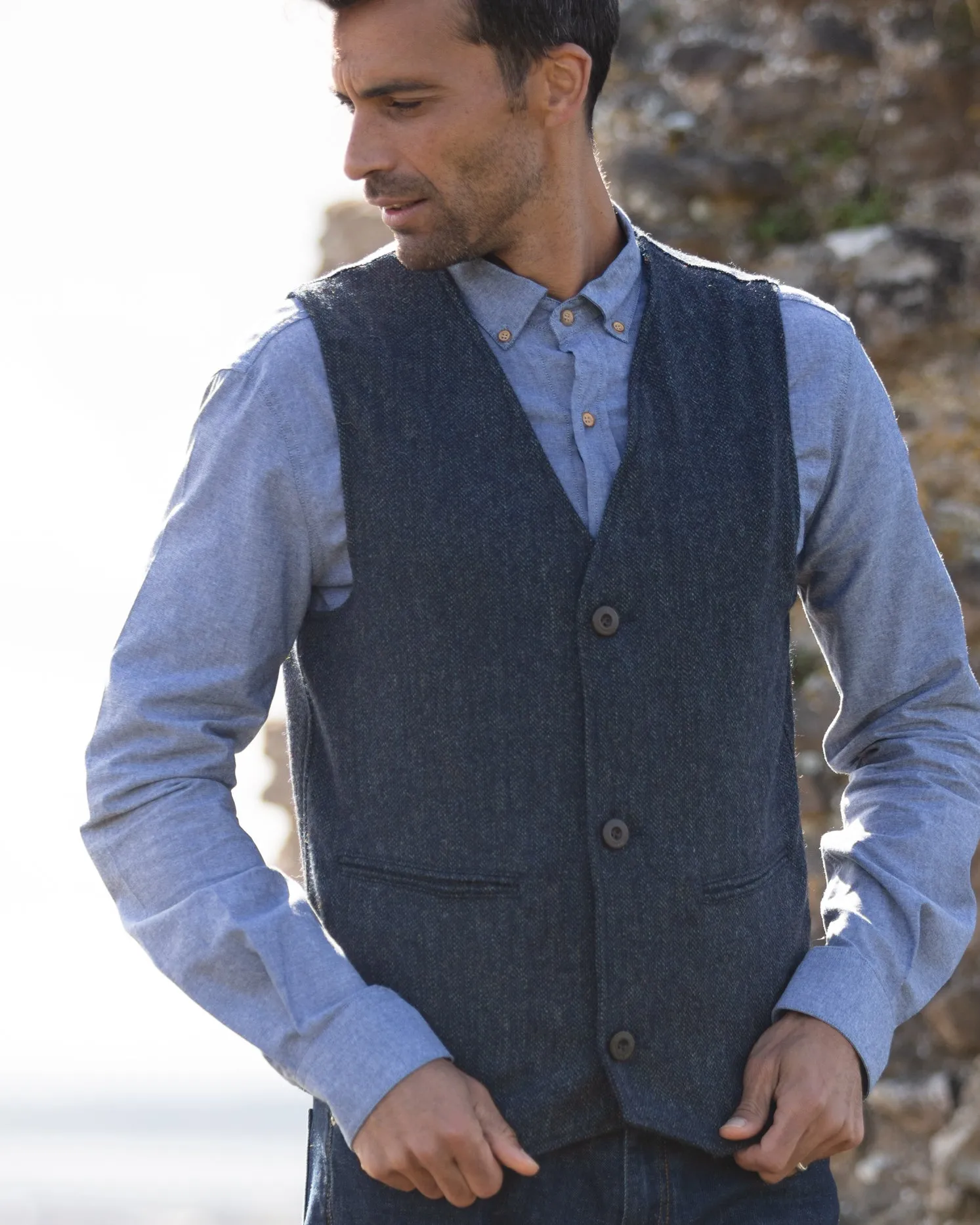 Stafford Tweed Waistcoat - Navy