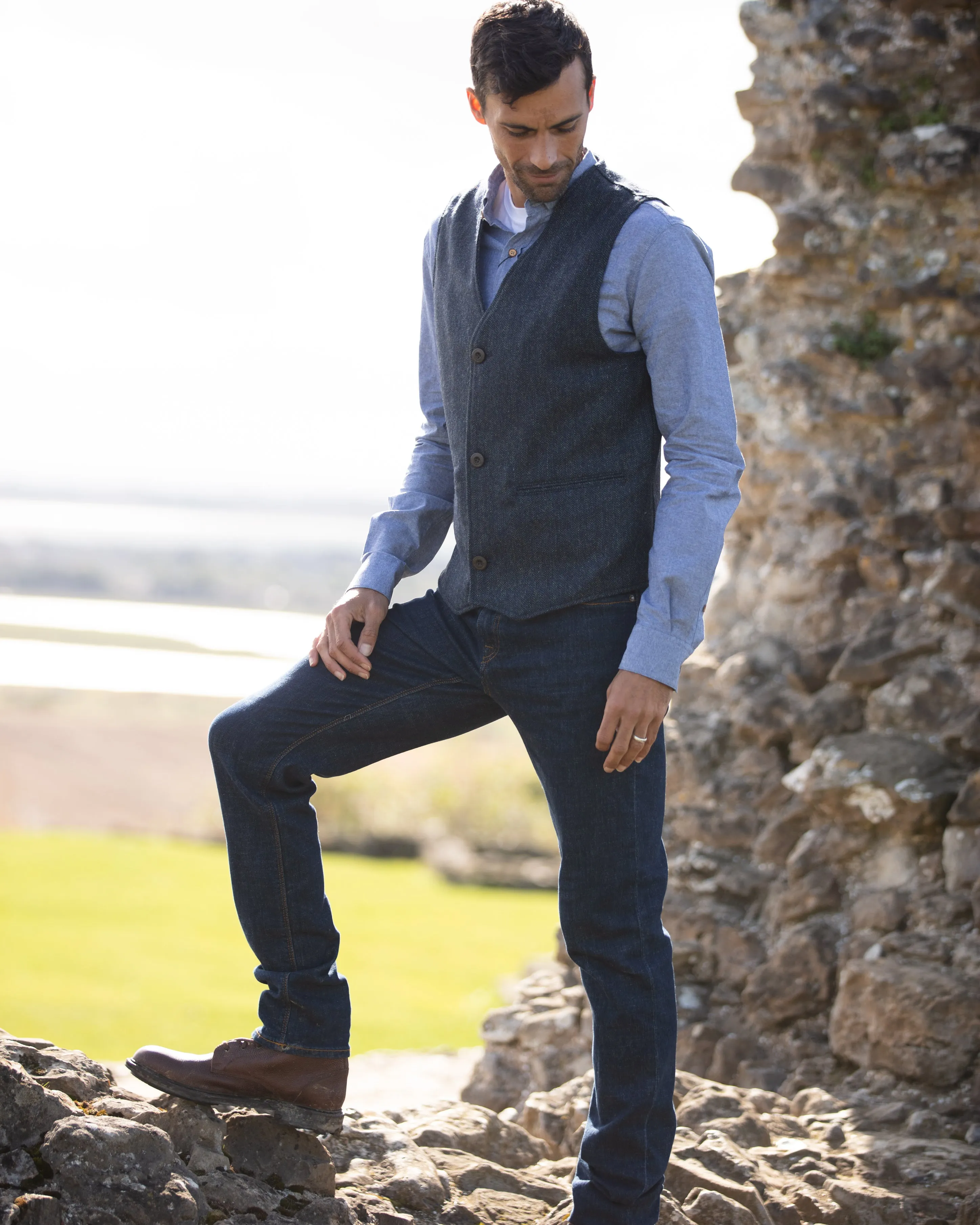 Stafford Tweed Waistcoat - Navy