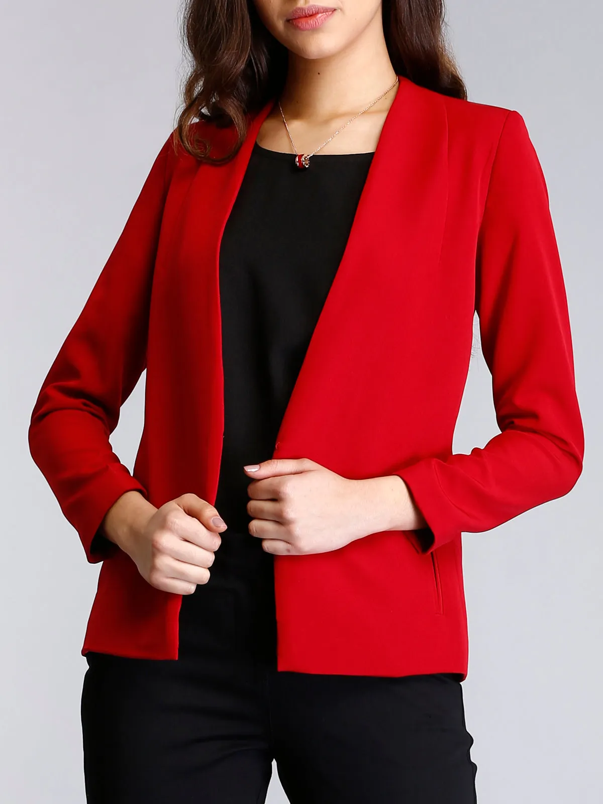 Stylish Jacket With Hook Closure - Red