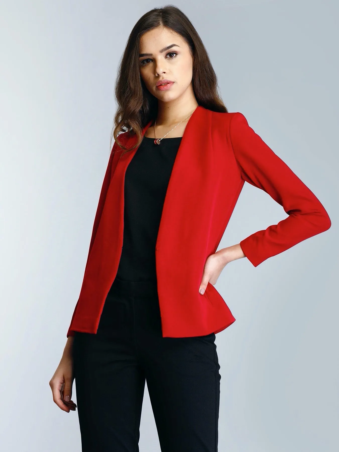 Stylish Jacket With Hook Closure - Red