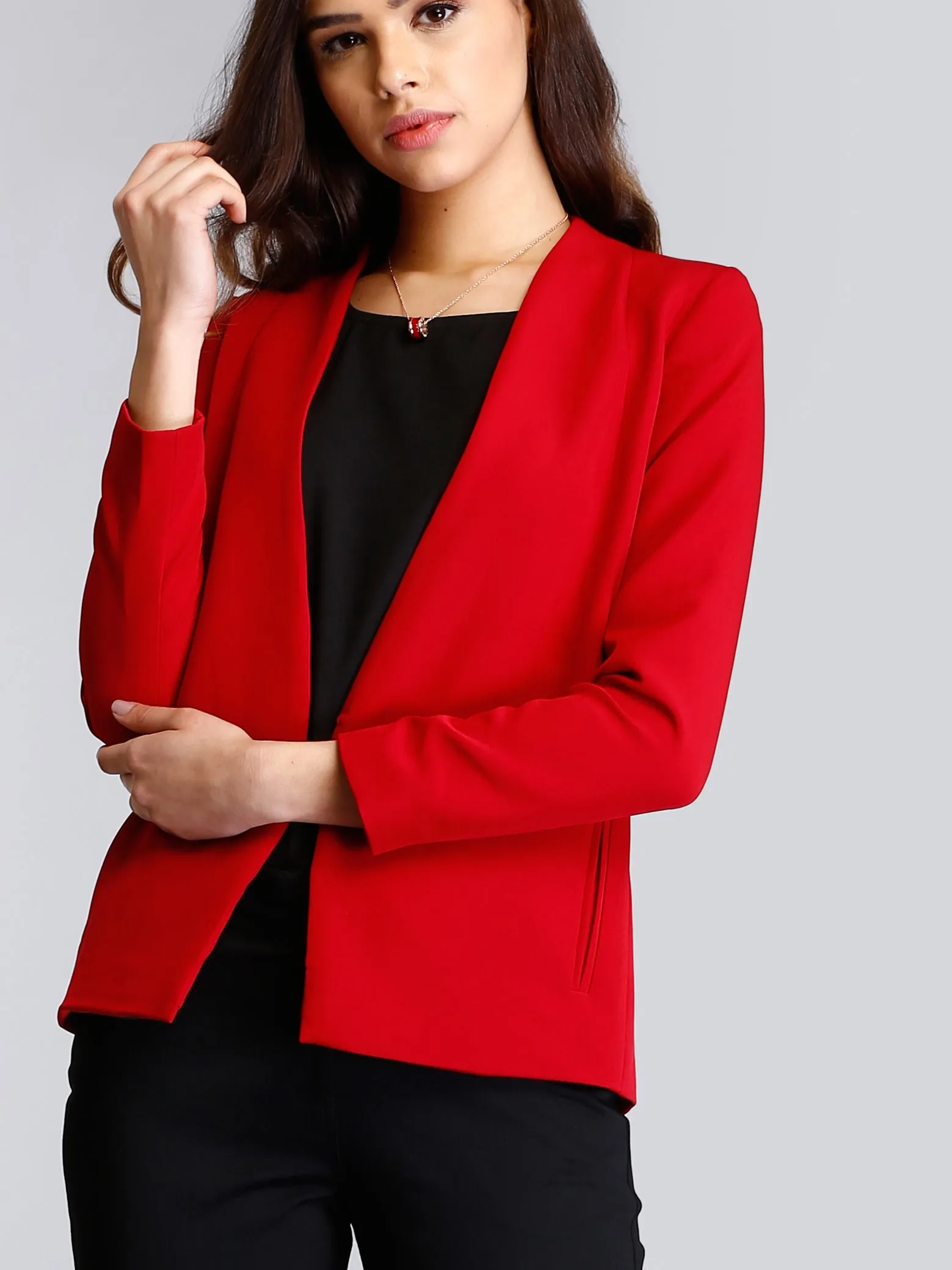 Stylish Jacket With Hook Closure - Red