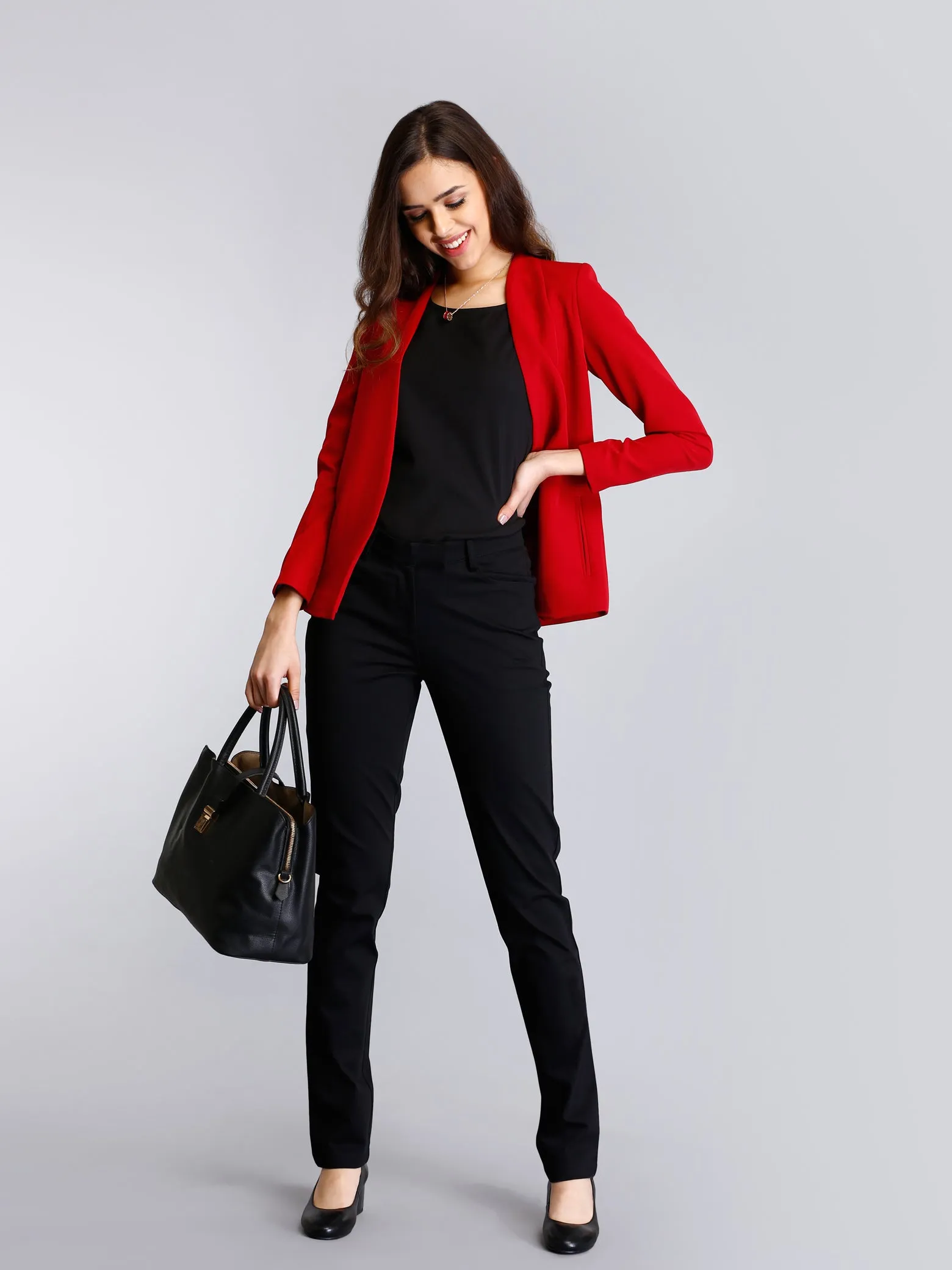 Stylish Jacket With Hook Closure - Red