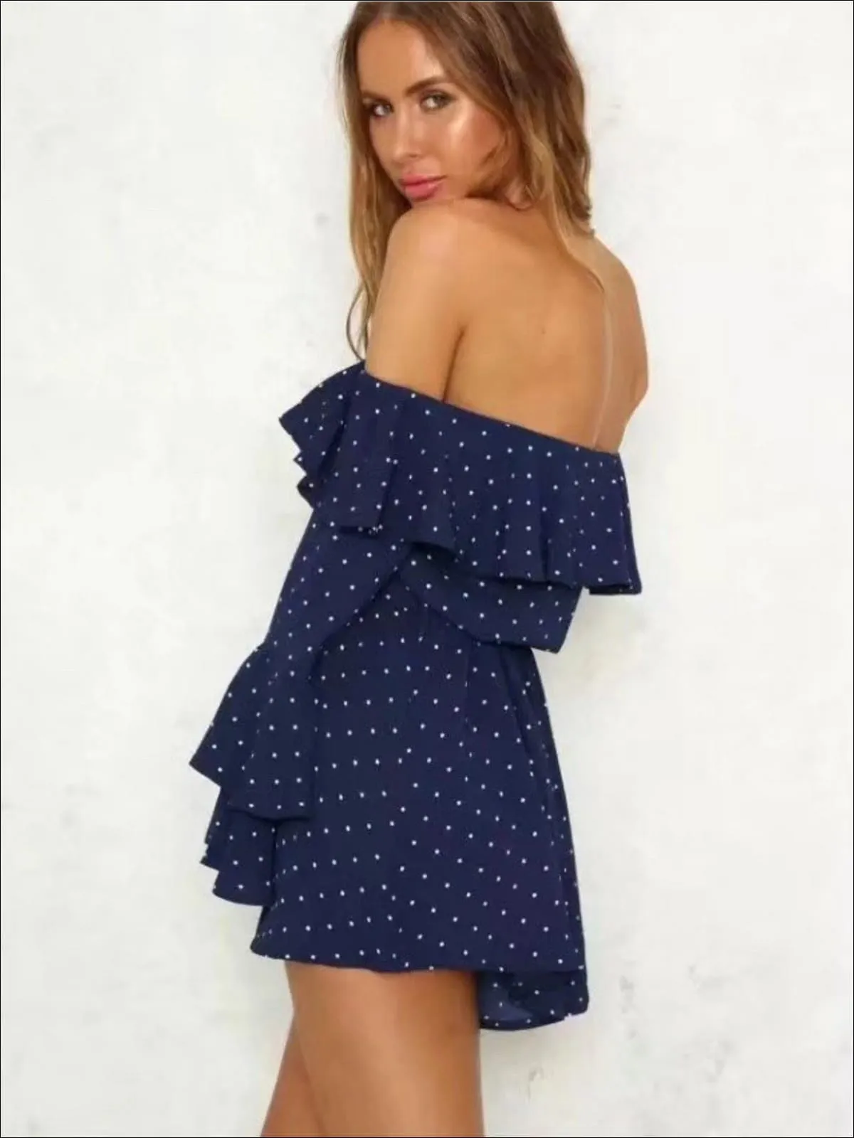 Women's Polka Dot Off The Shoulder Flare Sleeve Romper