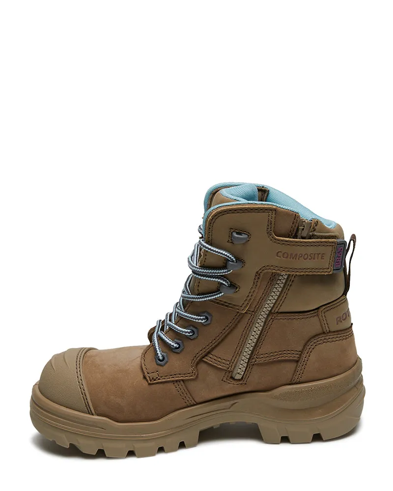 Womens RotoFlex 8863 High Zip Side Safety Boot - Stone