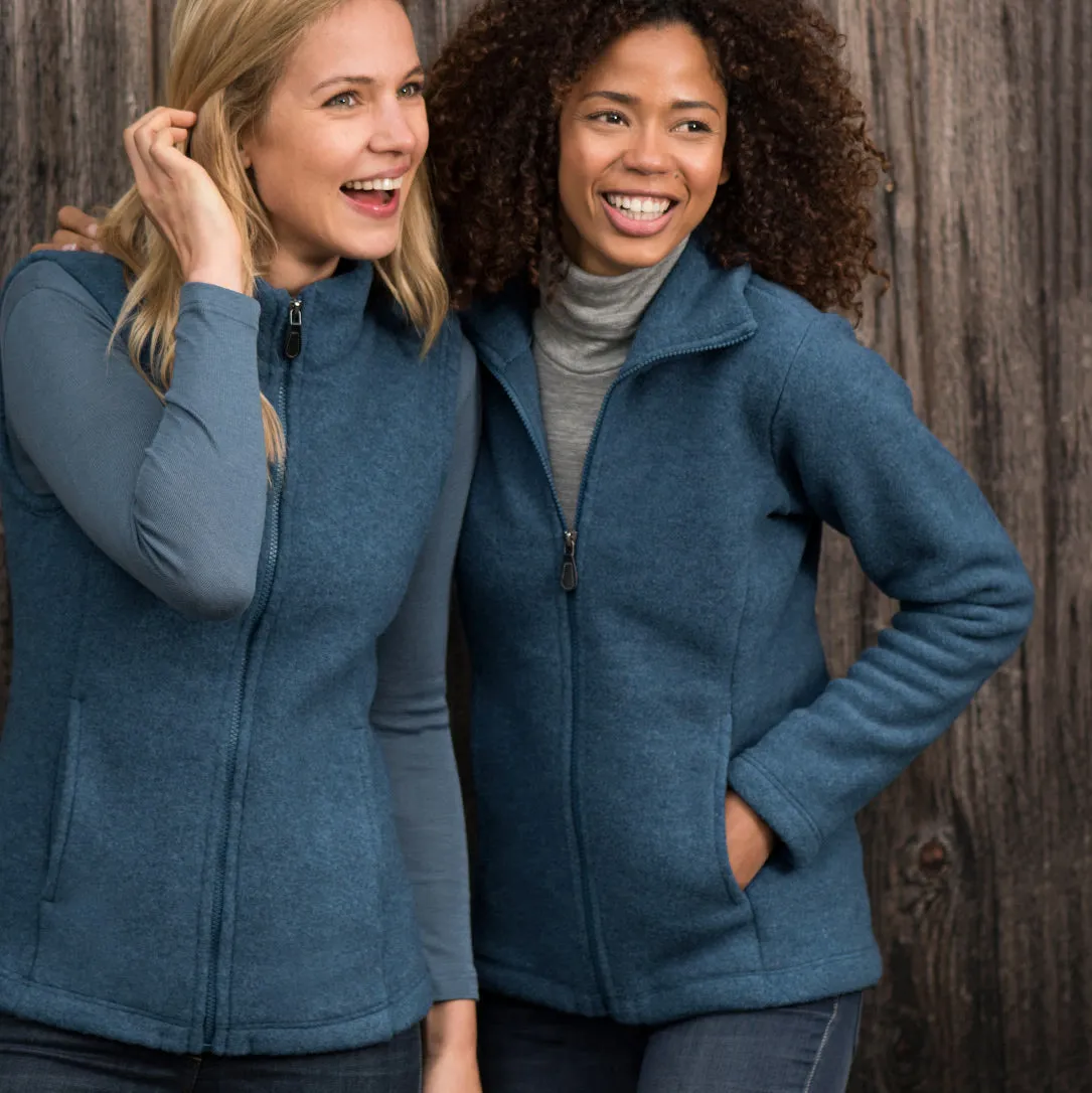 Women's Zip Jacket - 100% Organic Wool Fleece - Atlantic (XS-L) *Returning 2025