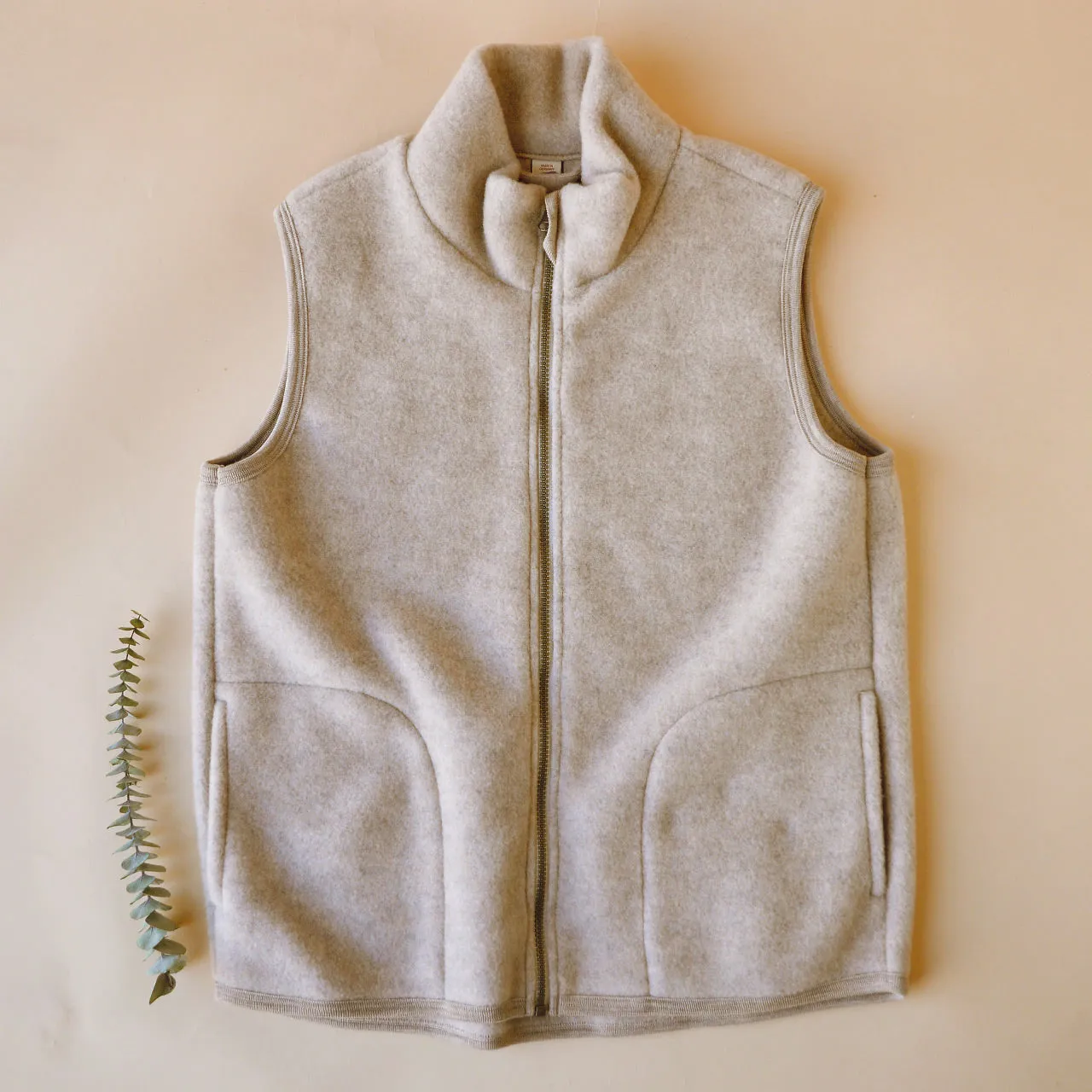 Women's Zip Vest - 100% Organic Wool Fleece - Sand (XS-L)